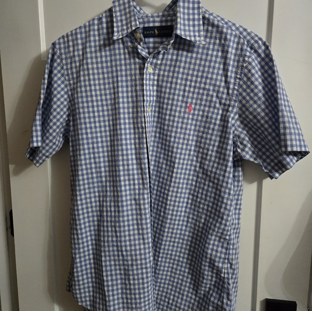 Ralph Lauren Blue and White Casual Button Down Shirt